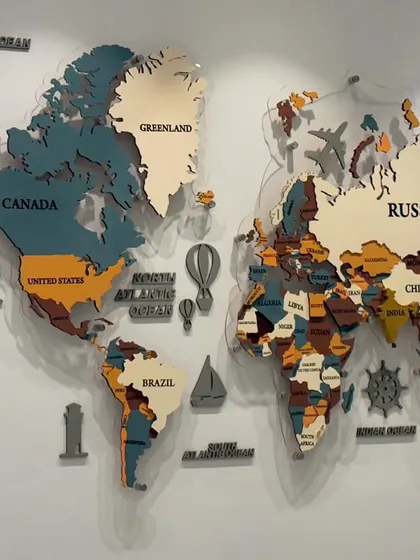 The full world map without lighting, showcasing the complete design with all its decorative elements like the compass, anchor, and airplanes.