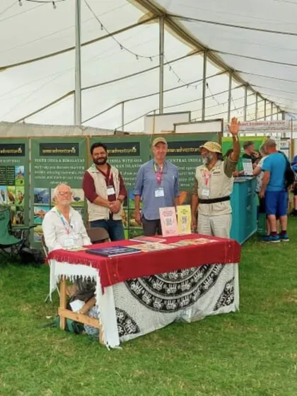 Our team ready to welcome visitors at the Global Birdfair. Our stall is a hub for anyone interested in exploring the wild side of the Indian subcontinent.