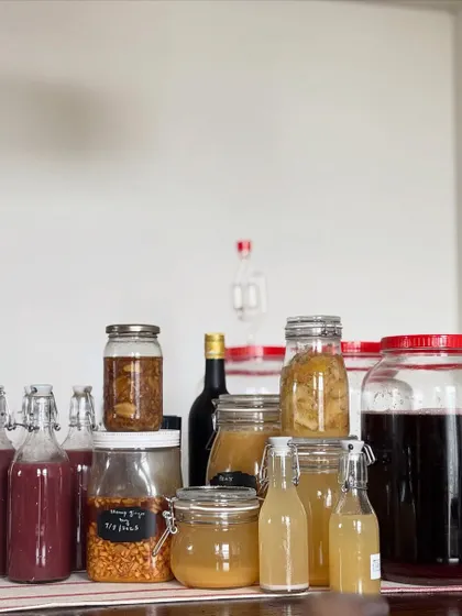 Our array of ferments in various jars and bottles. From light, fruity flavors to deeper, more complex notes, each jar is alive with natural goodness and traditional Naga know-how.