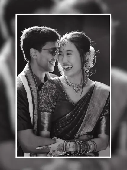 The beautiful laughter of a couple celebrating their cross-cultural Tamil wedding. Our planning process focuses on bridging traditions seamlessly, ensuring both families feel included and every moment is filled with genuine happiness.