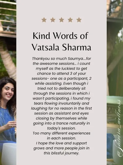 "I found my tears flowing involuntarily and laughing for no reason." Emotional release is a natural part of sound healing. Vatsala's experience shows how the vibrations can unlock stored emotions, allowing for a powerful release and a feeling of lightness.