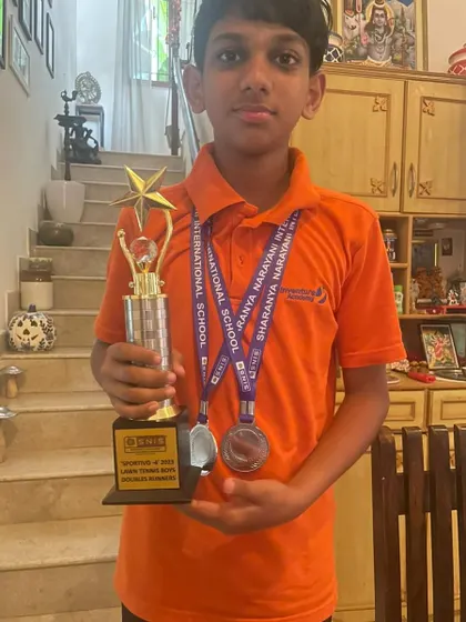 Congratulations to Aarav Gupta for a stellar performance, securing a spot in the finals of the Interschool Doubles tournament. His skill and dedication on the court are truly commendable.