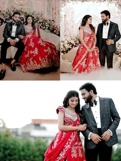 A collection of stunning shots from the reception, showcasing the beautiful decor, the happy couple, and the bride's flawless look.
