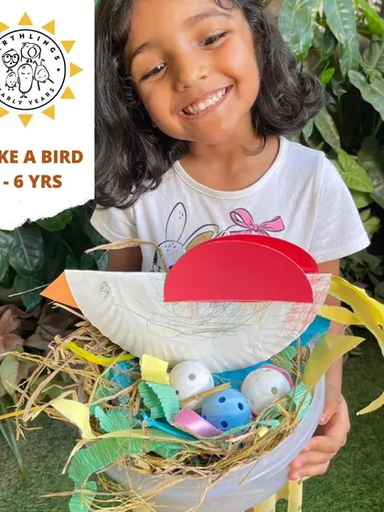 A happy home for a handmade bird. This activity combines two of our favorite nature crafts: building a nest from assorted materials and making a paper plate bird to live in it.