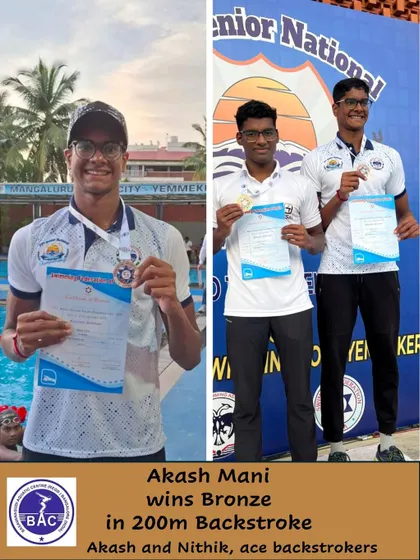 Akash Mani after his bronze medal win in 200m Backstroke.