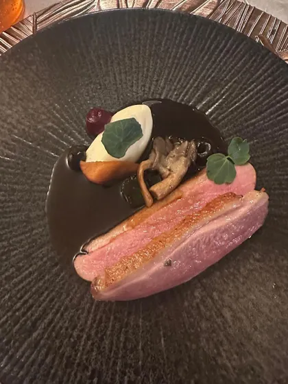 The Magret of Duck, a true classic. I cure the duck in five spice and cook it a la rosé to ensure it is perfectly tender and flavorful. It is served with sunchoke and a rich Sauce Robert.