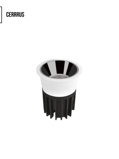 The Cerrus COB spotlight, shown here with a striped reflector, offers precision and style. It's a sophisticated choice for highlighting artwork or architectural details.