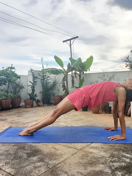 The beauty of letting go. As soon as you let it go, you have all the power over it. Practicing Purvottanasana, or upward plank pose, on my terrace.