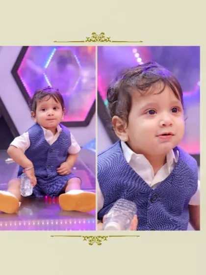 A collage from a little boy's first birthday. These shots capture his curious expressions and playful moments, showing his personality on his big day.