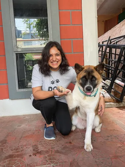 A successful training session ends with a happy dog and a happy trainer. Maya the Akita learned quickly, and her owner's enthusiasm to try new things like agility was a huge part of her success.
