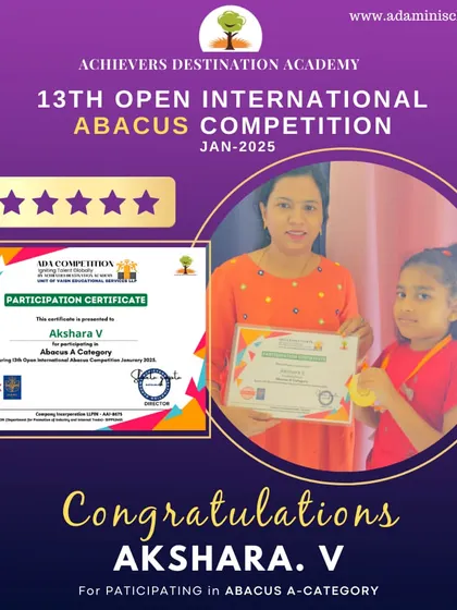 Congratulations to our Dubai student, Akshara V, for her participation and medal in the international competition. We are proud of her achievement!