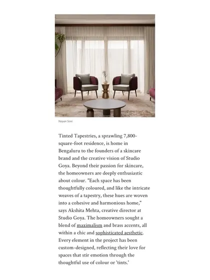 The introduction to our 'Tinted Tapestries' feature in AD, describing the 7,800-square-foot residence and our blend of maximalism and sophisticated aesthetics.