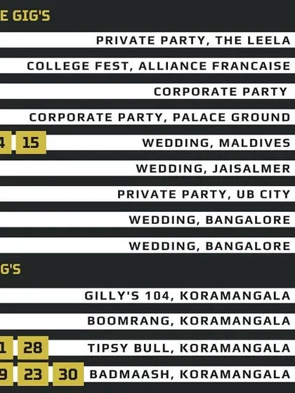 My packed schedule for December, with private parties, corporate gigs, and weddings in Bangalore, Maldives, and Jaisalmer. Sab dal rahe hain toh socha mai bhi dal deta hun.