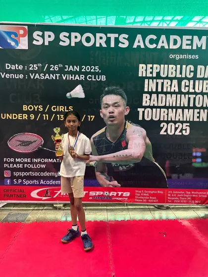 Our U-11 Girls runner-up, Maheshwari Gaikwad, proudly showing her medal and trophy.