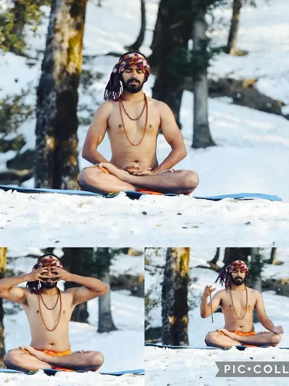 Yoga is a practice for all seasons. This collage shows me practicing pranayama and meditation outdoors in the snow, demonstrating the power of breathwork to generate internal heat and focus the mind.