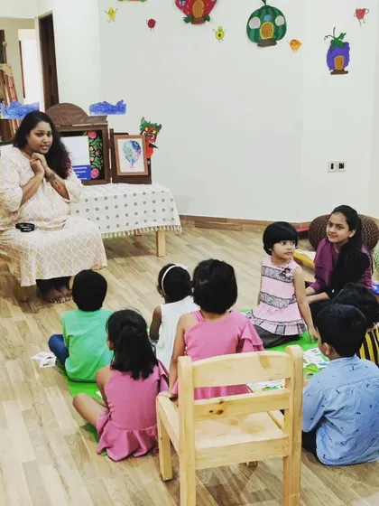 A quiet moment of listening at one of our preschool workshops. Even with lots of energy, we have moments where the children are completely focused on the unfolding tale.
