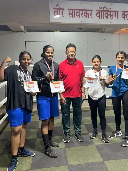 Celebrating a haul of medals at the Swatantraveer Savarkar Jayanti Tournament. I am here with my gold and silver medal-winning women boxers, a proud coach.