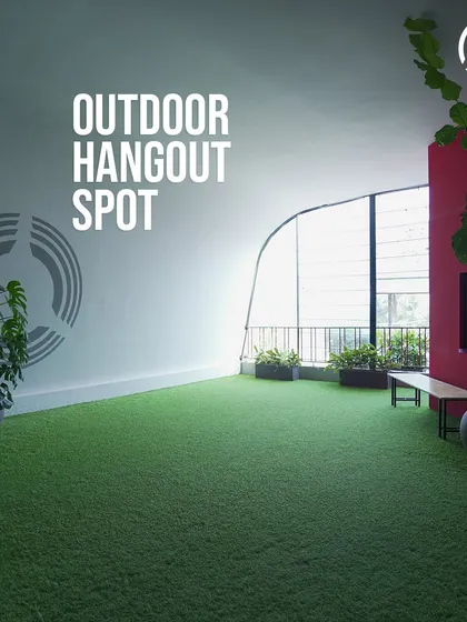 Our Outdoor Hangout Spot at AoS Whitefield. A green, open space to cool down, stretch, or just chat with fellow members after a tough workout.