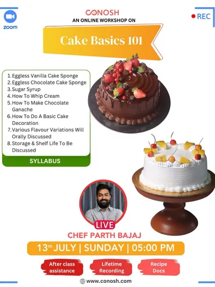 My Cake Basics 101 workshop is perfect for beginners. I cover the fundamentals of making eggless vanilla and chocolate sponges, whipping cream, and basic cake decoration.