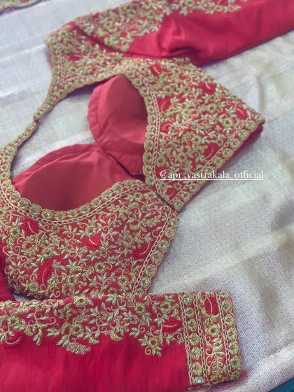 The back of the red zardosi blouse.