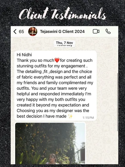 "Choosing you as my designer was the best decision I have made." Testimonials like this from my client Tejaswini remind me of the trust my clients place in me for their most important events.
