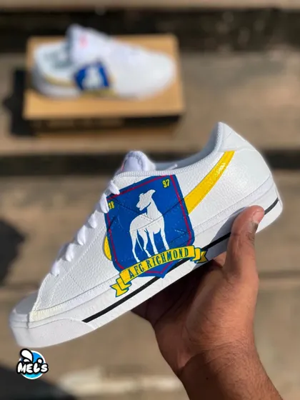 Another look at the detailed AFC Richmond crest, hand-painted with precision on the side of the Nike sneaker.