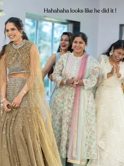 The bride's reaction after the groom successfully identifies her voice. These moments of genuine laughter and joy are what make an event truly special.