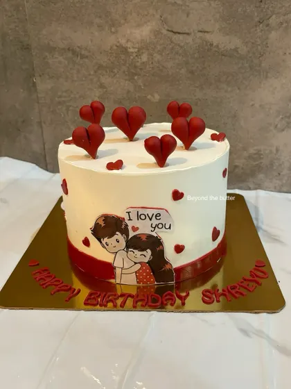 A cute "I love you" cake with 3D hearts, perfect for an anniversary or just to show someone you care.