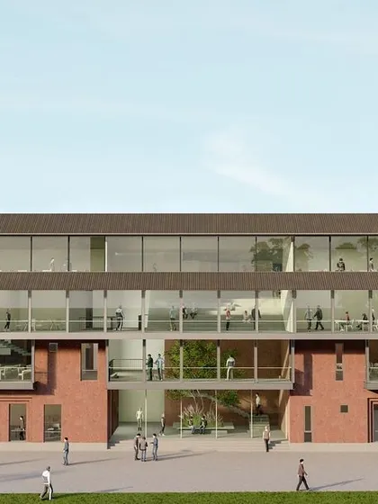 These renders showcase the masterplan for a new Nursing College at our multispecialty hospital project in Dolvi. The design features interconnected buildings and open plazas, creating a campus environment that fosters community and integrates learning with living.
