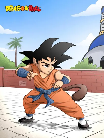The final colored version of my Kid Goku fan art from Dragon Ball. I went with bright, clean colors and a classic background to give it that nostalgic anime feel.