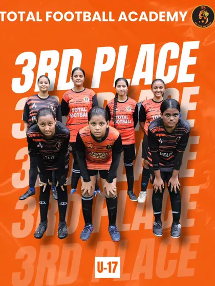 The U17 girls team celebrating their 3rd place finish at the Monsoon Cup CFCI.
