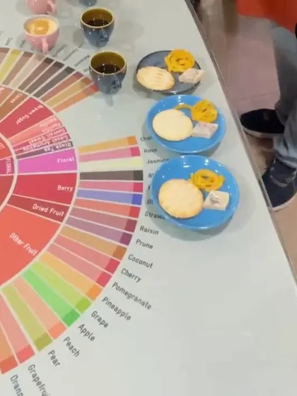 A flavor pairing session in progress. Here, we're exploring how Indian sweets like jalebi and barfi interact with different coffee profiles.