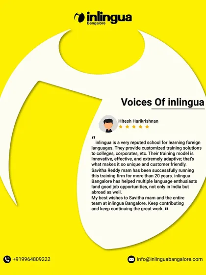 This feedback from Hitesh Harikrishnan highlights our innovative, effective, and customer-friendly training model, which has helped multiple language enthusiasts find good job opportunities in India and abroad.