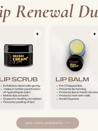 For complete lip renewal, I recommend my two-step duo. First, use the Irish Cream Lip Scrub to gently exfoliate dead cells, then follow with the Irish Cream Lip Balm to hydrate and protect your newly smooth lips.