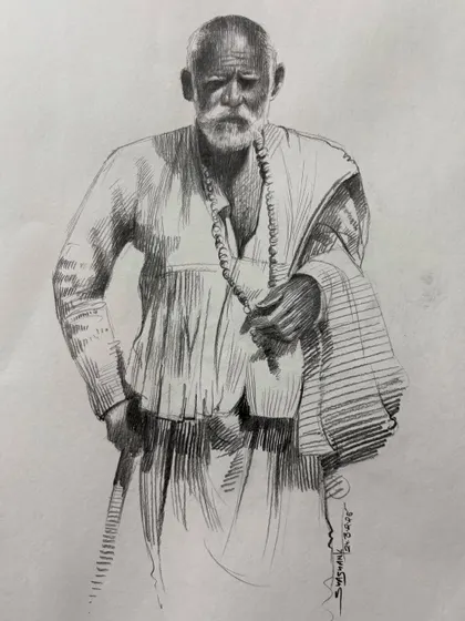 A detailed pencil sketch of a man, created as a demonstration for my online figure drawing class.