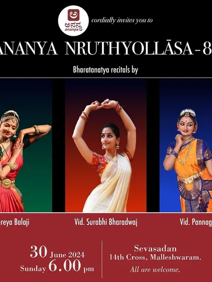 The official poster for my solo performance at the 'Ananya Nruthyollasa' series. Presenting a full solo recital is a chance to share a complete artistic vision with the audience.