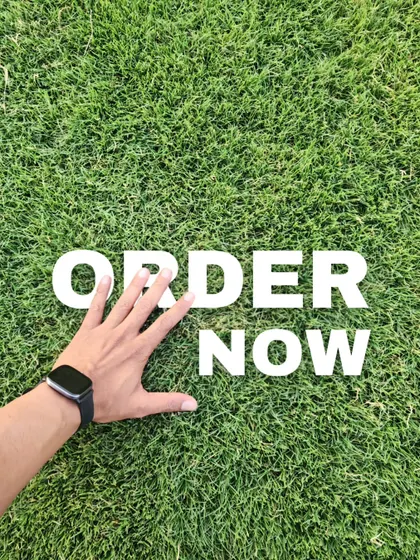 A creative shot inviting you to order our lush, natural grass. It's the foundation of any great garden.