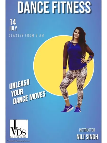 A poster for our Dance Fitness classes. Unleash your dance moves and get a great workout with our energetic instructor.
