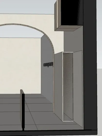 An early-stage 3D model showing the basic structure and layout of a room. This is the first step in visualizing the space and planning the placement of custom furniture.