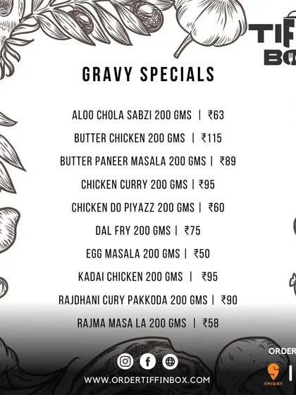 Here's a look at our Gravy Specials menu. You can order individual portions of our most popular dishes like Butter Chicken, Dal Fry, and Rajma Masala.