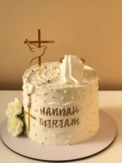 Another view of the beautiful and serene baptism cake.