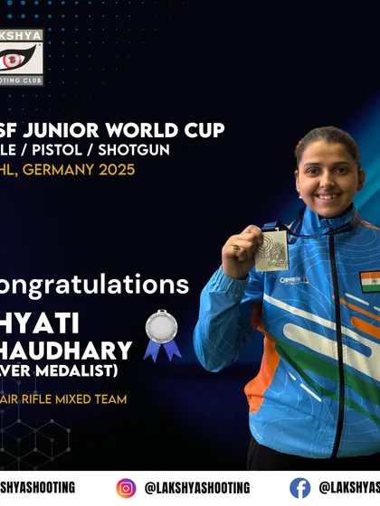 A proud moment for Khyati Chaudhary as she displays her silver medal from the ISSF Junior World Cup in Germany.