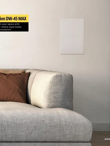 This image showcases the minimal visual impact of the Dymension DW-45 MAX in-wall speaker. Once installed and painted, it completely disappears, transforming your space with innovation that you hear, not see.
