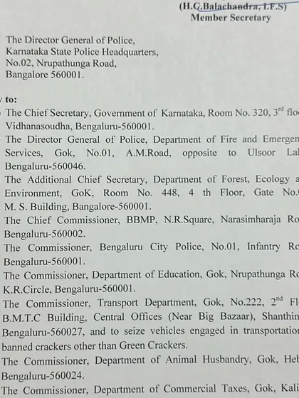 This document shows the official communication to various government departments, including the police and animal husbandry, to enforce the ban on non green crackers. This is a crucial step in ensuring a safer festival for all.