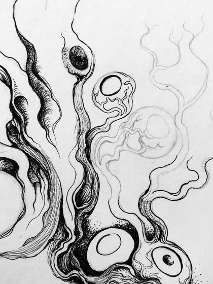 An early stage of the eyeball tree sketch.