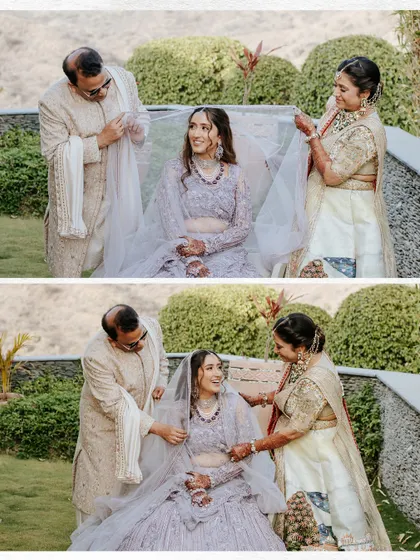 A touching moment as the bride's parents help her with her veil. We plan the day to allow for these precious, unscripted family interactions.