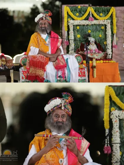 A collage of me during the Janmashtami celebration, holding a flute and enjoying the festivities. It is a time to connect with the joyful, mischievous, and wise aspects of our own consciousness.