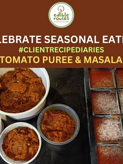 A client made a large batch of tomato puree and masala from their bumper harvest of organic tomatoes. This is a great way to preserve the taste of summer to enjoy all year round.