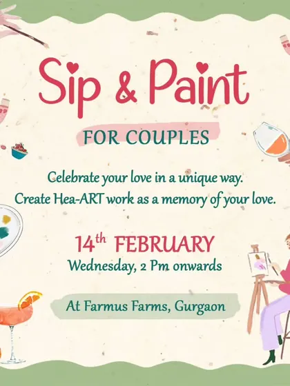 The flyer for our special Valentine's Day 'Sip & Paint' event for couples.