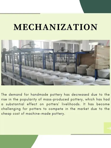 The rise of mass-produced, machine-made pottery has decreased the demand for handmade goods. We are committed to preserving this traditional art form by creating a market for authentic, handcrafted products.